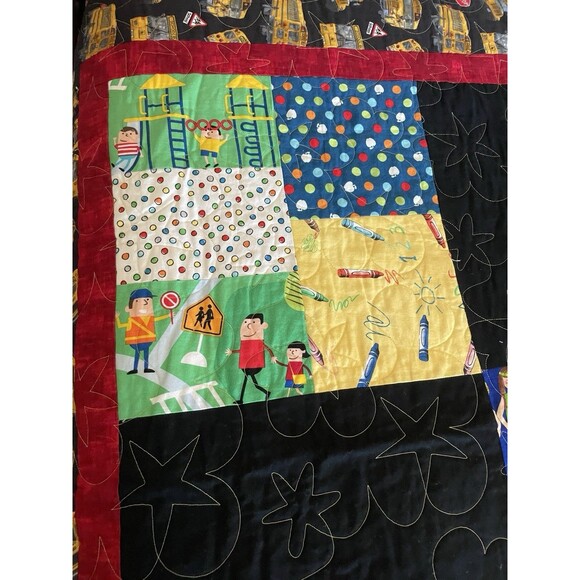 85x61"- Twin Size QUILT Handmade Machine Quilted School Bus ABC Theme - Picture 9 of 14